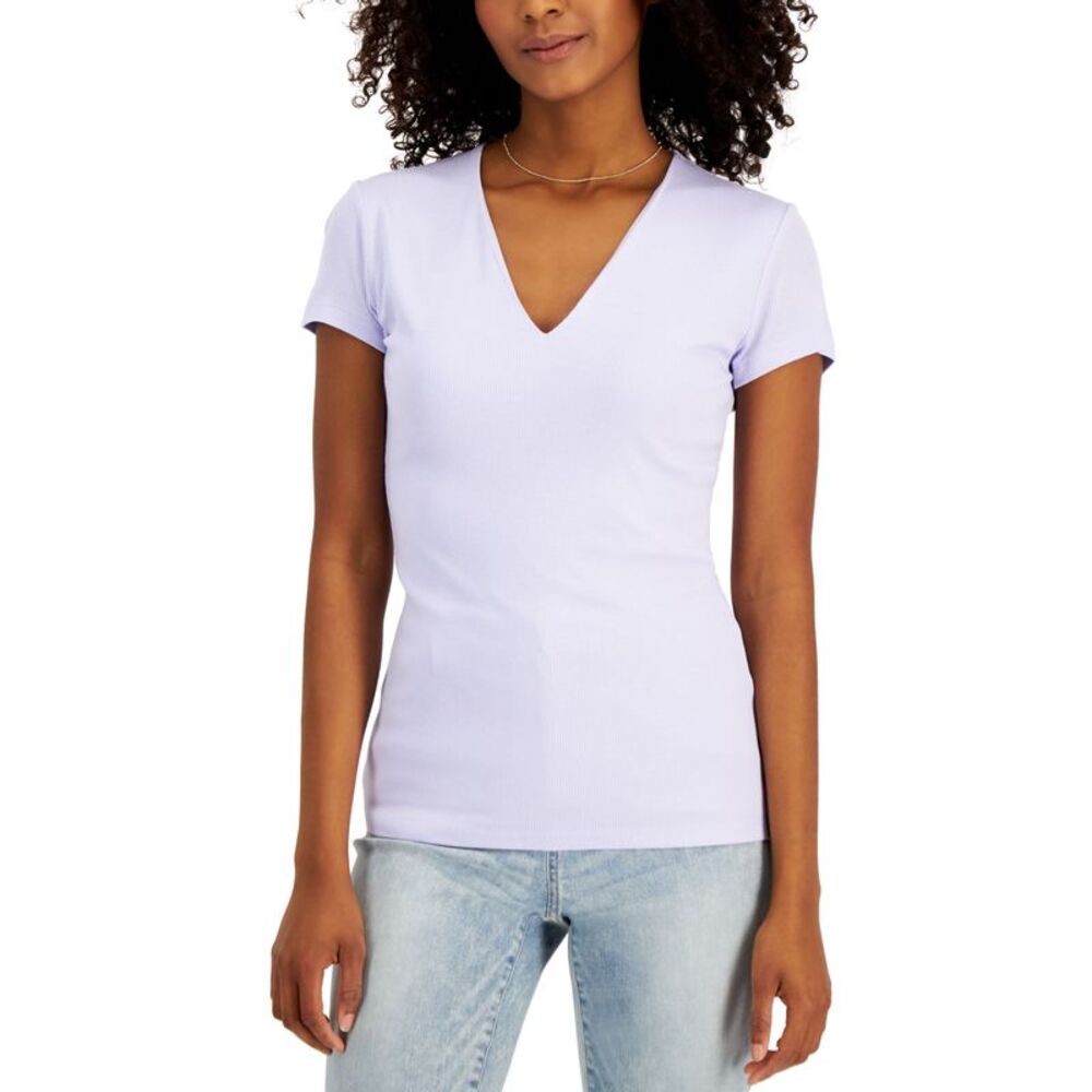 International Concepts Womens Ribbed V Neck Top
